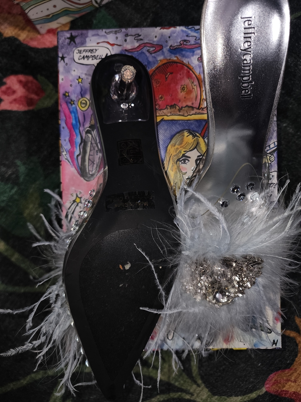 Jeffrey Campbell Silver Feather and Crystal Slide Heels - Picture 4 of 4